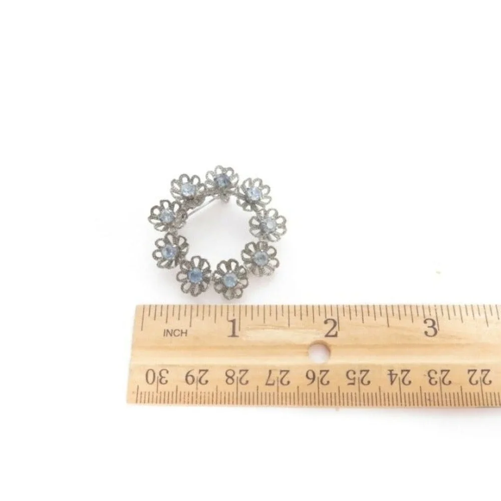 SILVER FILIGREE BLUE‎ RHINESTONE PIN